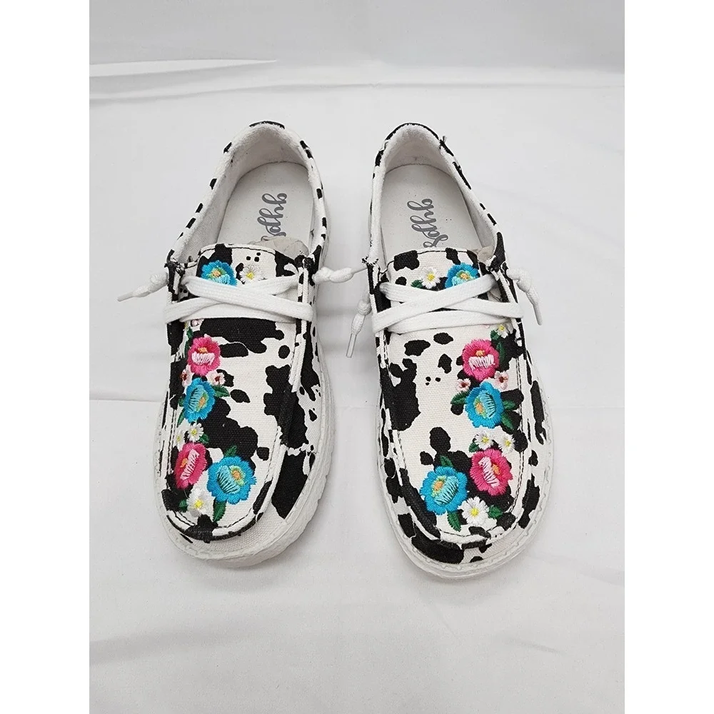 Gypsy Jazz Embroidered Cow Print Slip-On Casual Shoes Women's Sz 7 - Picture 3 of 9